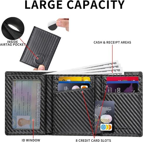 محفظة Sigtrenx للرجال لـ Airtag، حامل محفظة جلدية ثلاثية الطي لعلامة الهواء، محفظة Rfid Blocking متوافقة مع Apple AirTag (أسود) in Kuwait