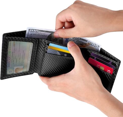 محفظة Sigtrenx للرجال لـ Airtag، حامل محفظة جلدية ثلاثية الطي لعلامة الهواء، محفظة Rfid Blocking متوافقة مع Apple AirTag (أسود) in Kuwait
