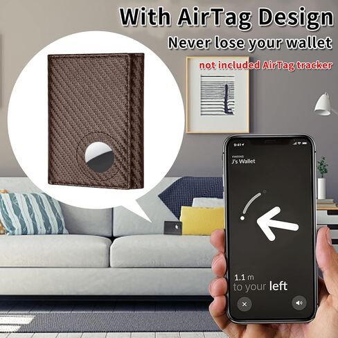 محفظة Sigtrenx للرجال لـ Airtag، حامل محفظة جلدية ثلاثية الطي لعلامة الهواء، محفظة Rfid Blocking متوافقة مع Apple AirTag (أسود) in Kuwait