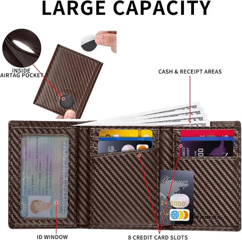 محفظة Sigtrenx للرجال لـ Airtag، حامل محفظة جلدية ثلاثية الطي لعلامة الهواء، محفظة Rfid Blocking متوافقة مع Apple AirTag (أسود) in Kuwait