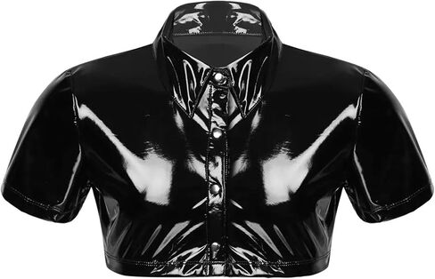AIEOE Men’s Leather Metallic Shirts Shiny Slim Fit Stretch Top Wetlook Club Party Undershirts in Kuwait
