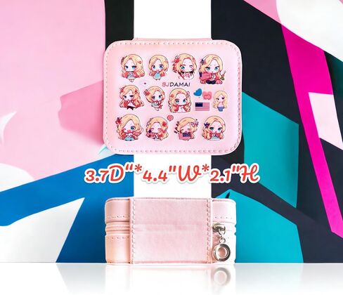 صندوق مجوهرات السفر من BJDAMAI - صندوق مجوهرات للفتيات المراهقات، إكسسوارات أساسيات السفر، هدايا سفر لطيفة، مناسبة للحلقات والأقراط والقلائد وتخزين أحمر الشفاه! (نمط فتاة الكرتون الوردي) in Kuwait