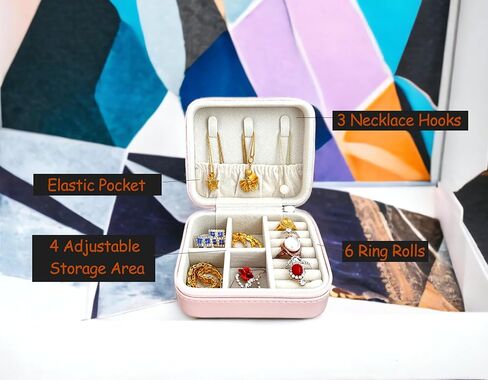 صندوق مجوهرات السفر من BJDAMAI - صندوق مجوهرات للفتيات المراهقات، إكسسوارات أساسيات السفر، هدايا سفر لطيفة، مناسبة للحلقات والأقراط والقلائد وتخزين أحمر الشفاه! (نمط فتاة الكرتون الوردي) in Kuwait