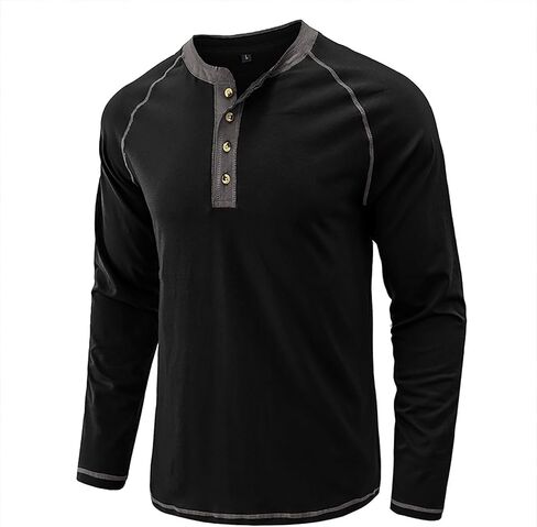 قمصان هينلي عصرية للرجال مصنوعة من القطن باكمام طويلة وتصميم كاجوال بازرار in Kuwait