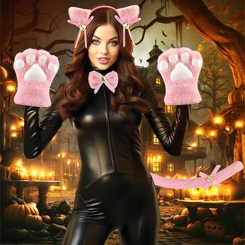 طقم زي لوليتا القوطية التنكري من يو وانت مي على شكل قطة يتكون من ذيل القط وقفازات مخالب القطة وطوق أذن القطة in Kuwait