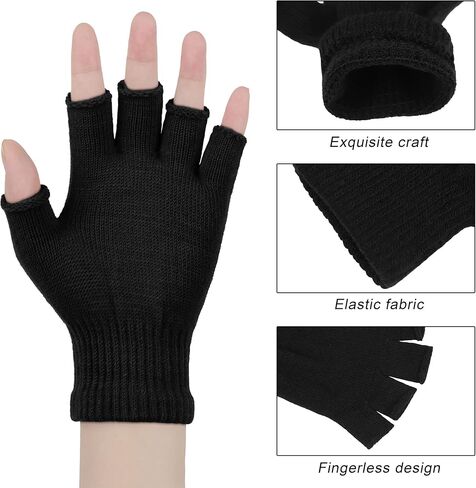 URATOT 2 Packs Winter Knitted Gloves Fingerless Gloves Warm Magic Half Finger Gloves for Men and Women in Kuwait