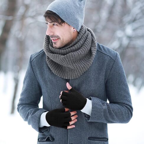 URATOT 2 Packs Winter Knitted Gloves Fingerless Gloves Warm Magic Half Finger Gloves for Men and Women in Kuwait