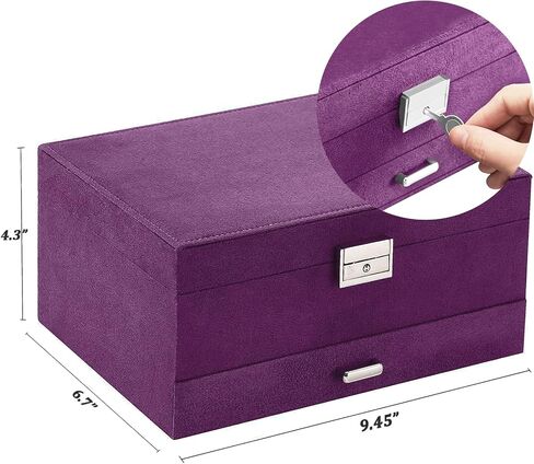 QBestry Women Jewelry Organizer Box Purple Velvet Jewelry Box for Necklace and Earring Rings Bracelets Bangle Jewelry Box Organizer for Women Ladies Jewelry Display Storage Box Case with Lock Key in Saudi Arabia