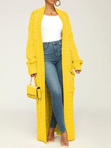 سترة نسائية من Mozgalz بأكمام طويلة ومفتوحة من الأمام سترة صوفية كاجوال منفضة ملابس خارجية مع جيوب in Kuwait