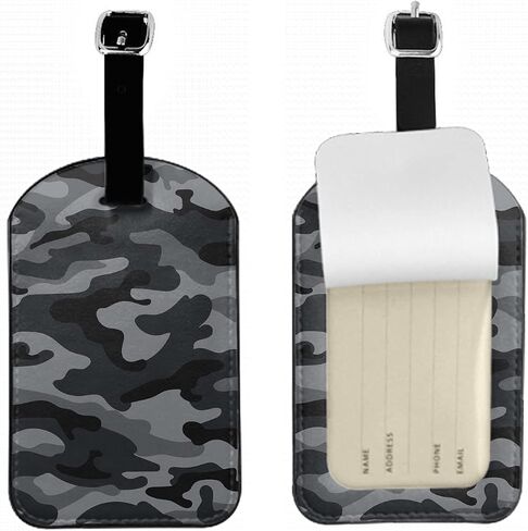 Zoczos Camouflage Suitcase Tags Identifiers Repeats Seamless Pattern Black Gray Hunting Woodland Design PU Leather ID Label for Women Men Girls Travel Baggage Bag Tags Set, 1 Pack in Saudi Arabia