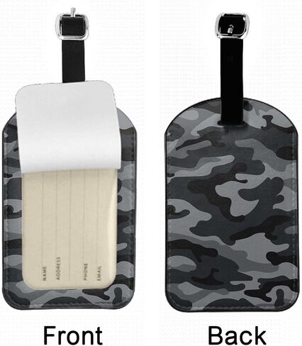 Zoczos Camouflage Suitcase Tags Identifiers Repeats Seamless Pattern Black Gray Hunting Woodland Design PU Leather ID Label for Women Men Girls Travel Baggage Bag Tags Set, 1 Pack in Saudi Arabia