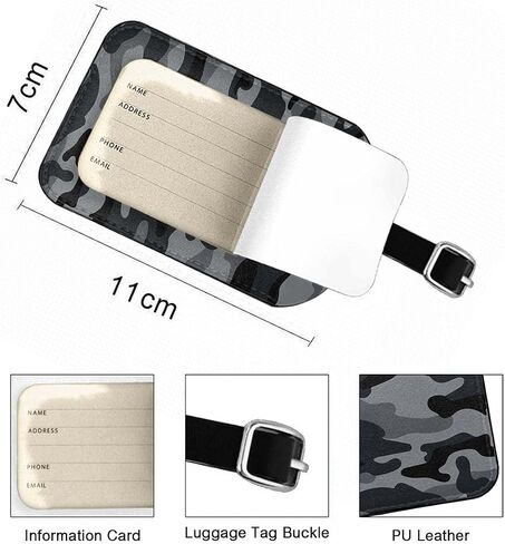 Zoczos Camouflage Suitcase Tags Identifiers Repeats Seamless Pattern Black Gray Hunting Woodland Design PU Leather ID Label for Women Men Girls Travel Baggage Bag Tags Set, 1 Pack in Saudi Arabia