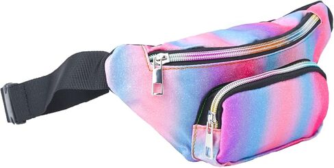 حقائب حزام صغيرة خفيفة الوزن للفتيات من Shiny Fashion Cute Kids Fanny Pack بجيبين بدون استخدام اليدين لقضاء العطلات والحفلات والمهرجانات والرحلات باللون الوردي اللامع (وردي + أزرق) in Kuwait