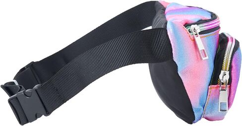 حقائب حزام صغيرة خفيفة الوزن للفتيات من Shiny Fashion Cute Kids Fanny Pack بجيبين بدون استخدام اليدين لقضاء العطلات والحفلات والمهرجانات والرحلات باللون الوردي اللامع (وردي + أزرق) in Kuwait