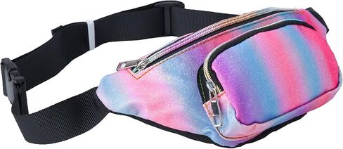 حقائب حزام صغيرة خفيفة الوزن للفتيات من Shiny Fashion Cute Kids Fanny Pack بجيبين بدون استخدام اليدين لقضاء العطلات والحفلات والمهرجانات والرحلات باللون الوردي اللامع (وردي + أزرق) in Kuwait