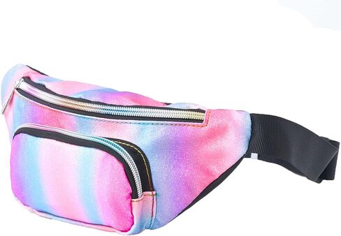 حقائب حزام صغيرة خفيفة الوزن للفتيات من Shiny Fashion Cute Kids Fanny Pack بجيبين بدون استخدام اليدين لقضاء العطلات والحفلات والمهرجانات والرحلات باللون الوردي اللامع (وردي + أزرق) in Kuwait