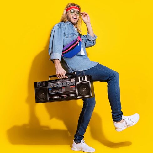 80s 90s نيون فاني حزمة للنساء قابل للتعديل الرجعية جيوبين الخصر أكياس خفيفة الوزن حزام حقائب للماء السفر الجري للنساء الرجال السفر مهرجان موضوع الحزب in Kuwait