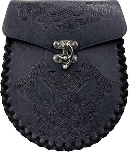 حقيبة بحزام منقوش من HiiFeuer Nordic، حزمة جانبية من الجلد الصناعي من العصور الوسطى الرجعية، حقيبة حزام محمولة عتيقة لـ LARP Ren Faire in Kuwait