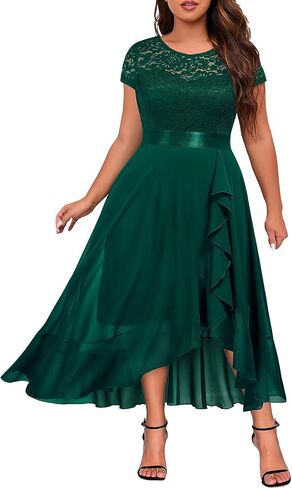 فستان Miusol نسائي مقاس كبير مكشكش من الدانتيل والدانتيل المتباين من الشيفون الرسمي لوصيفة العروس وحفلات الكوكتيل in Kuwait