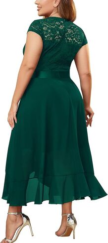 فستان Miusol نسائي مقاس كبير مكشكش من الدانتيل والدانتيل المتباين من الشيفون الرسمي لوصيفة العروس وحفلات الكوكتيل in Kuwait