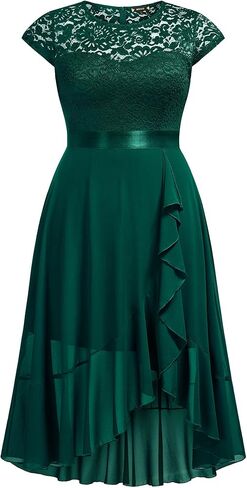 فستان Miusol نسائي مقاس كبير مكشكش من الدانتيل والدانتيل المتباين من الشيفون الرسمي لوصيفة العروس وحفلات الكوكتيل in Kuwait