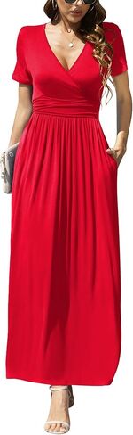 LILBETTER Women's Summer Short Sleeves Dress Wrap Waist Maxi Dresses with Pockets in Saudi Arabia
