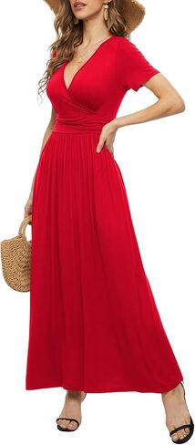 LILBETTER Women's Summer Short Sleeves Dress Wrap Waist Maxi Dresses with Pockets in Saudi Arabia