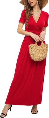 LILBETTER Women's Summer Short Sleeves Dress Wrap Waist Maxi Dresses with Pockets in Saudi Arabia
