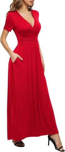 LILBETTER Women's Summer Short Sleeves Dress Wrap Waist Maxi Dresses with Pockets in Saudi Arabia