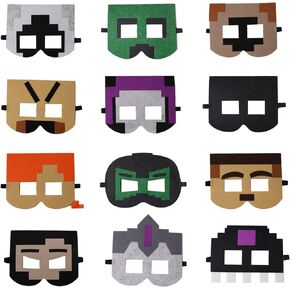 DOEA 12 Packs Miner Pixel Masks for Kids Party Favors, Miner Theme Birthday Party Decorations Photo Booth Prop Role Playing Party Supplies in Kuwait
