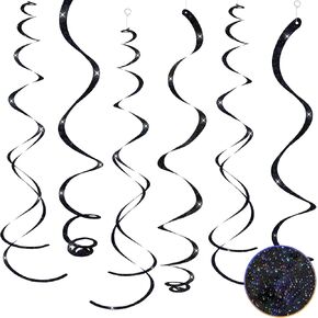 30 pcs Black Hanging Swirls Decorations Swirl Party Decorations Plastic Party Streamer for Ceiling, 26" in Kuwait