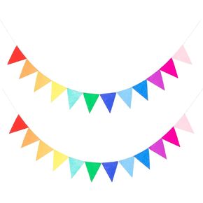 LOVENJOY 2 Assembled Rainbow Banners Felt Bunting Multicolor for Colorful Birthday Party Decorations