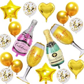 18PC الألومنيوم فيلم الشمبانيا زجاجة النبيذ كأس الزجاج بالونات الهيدروجين، TACYKIBD مايلر احباط بالونات الهيليوم وبالونات اللاتكس، الديكور لحفل عيد ميلاد مهرجان الاحتفال بالذكرى السنوية التخرج in Kuwait