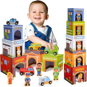 Toddler Toys Stacking Toys for Toddlers 1-3, Car Garage Nesting and Sorting Montessori Toys for 1 2 3 Year Old Boys Girls Preschool Educational Learning Toys Baby Number Blocks Nesting Boxes Gifts in Kuwait