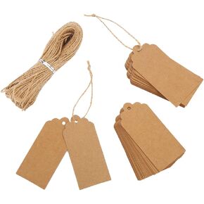 بطاقات هدايا DECORA مكونة من 100 قطعة كرافت بني علامات مع خيط جوتي مجاني بطول 30 متر للهدايا، والملابس، والزفاف، وبطاقة السعر in Kuwait
