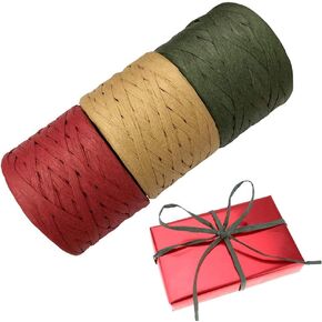 Vancool Raffia Ribbon String, 3 Rolls 492 Feet Red Green Kraft, Packing Paper Twine for Christmas, 164 Feet Each Roll in Kuwait