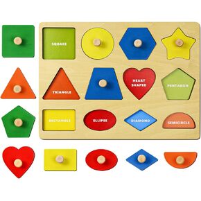 لعبة مونتيسوري، ألغاز على شكل ربط، ألغاز بيجبورد خشبية مع مقبض، أحجية للأطفال من عمر 1-3 سنوات، ألعاب ألغاز تعليمية لفرز الألوان والشكل in Kuwait