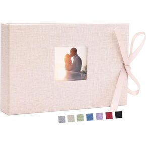 Vienrose Small Photo Album 4x6, Mini Picture Book with Pockets, Clear Pages Holds 52 Photos, Linen Fabric Cover Postcards Photobook Beige 1 Pack