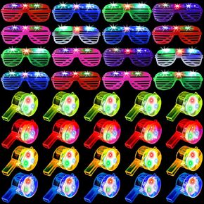 36 قطعة من لوازم الحفلات LED تتضمن 20 صافرة مضيئة مع قلادة حبل و16 قطعة من النظارات المضيئة LED تتوهج في الظلام، هدايا حفلات النيون والكرنفال والكريسماس والهالوين in Kuwait