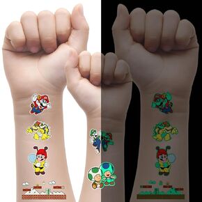 من أجل لوازم حفلات أعياد الميلاد من ماريو - 102 قطعة من زينة الوشم المؤقت لموضوع ماريو للأطفال - 12 ورقة من ملصقات الوشم المضيئة - أشياء متنوعة لمستلزمات الحفلات، حقيبة جودي للأولاد والبنات in Kuwait