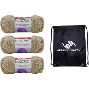 غزل الحياكة الممتاز للاستخدام اليومي باللون الأسود الضخم 3-Skein Factory Pack (نفس مجموعة الصبغة) 1068-5، مزيج أكريليك ناعم مضاد للوبر، حزمة مع 1 حقيبة مشروع Artsiga Crafts