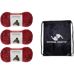Premier Yarns Serenity Chunky Tweed Aran DN900-1 (3-Skeins - Same Dye Lot) Chunky Bulky #5 Acrylic Yarn for Crocheting and Knitting - Bundle with 1 Artsiga Crafts Project Bag