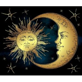 اف-كانلان مجموعة لوحة ماسية دائرية كاملة الحفر 5 دي بتصميم وجه الشمس والقمر مع الماس للشمس والقمر، لوحة فنية ماسية بالأرقام للمبتدئين، لوحة الماس مع ديكور غرفة جوهرة (16 × 12 انش) in Kuwait