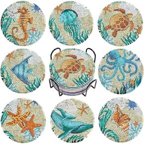 SLIMIC 8Pcs Diamond Painting Coasters Kits with Holder 5D DIY Diamond Art Crafts Diamond Art Coasters Small Diamond Painting Kits Accessories for Adults, Beginners, Kids(Mandala) in Saudi Arabia