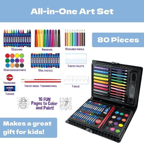 ArtSkills Mega Art Set, Arts and Crafts Supplies, Includes Colored Pencils, Stencil Letters, Markers, Watercolor Paint, Crayons, 80 Pieces in Saudi Arabia