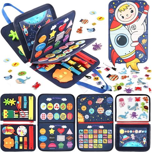 Busy Board Montessori Toy for Toddlers, Sensory Board for Preschool Learning Fine Motor Skills, Activity Board for 1 2 3 4 5 Year Old Toddlers Travel Toy for Plane Car, Gift for Boys Girls (Blue) in Saudi Arabia
