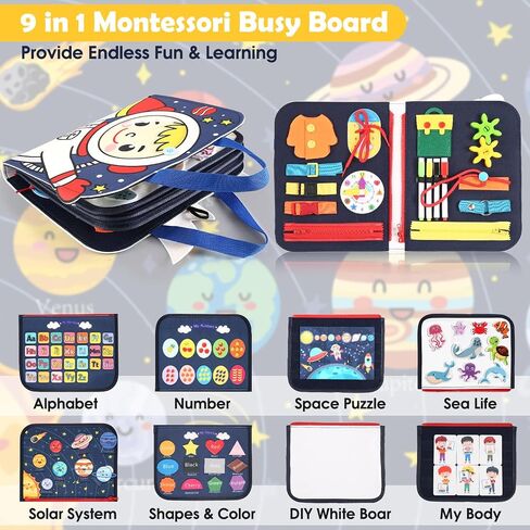 Busy Board Montessori Toy for Toddlers, Sensory Board for Preschool Learning Fine Motor Skills, Activity Board for 1 2 3 4 5 Year Old Toddlers Travel Toy for Plane Car, Gift for Boys Girls (Blue) in Saudi Arabia