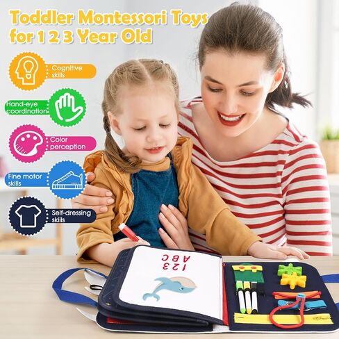 Busy Board Montessori Toy for Toddlers, Sensory Board for Preschool Learning Fine Motor Skills, Activity Board for 1 2 3 4 5 Year Old Toddlers Travel Toy for Plane Car, Gift for Boys Girls (Blue) in Saudi Arabia