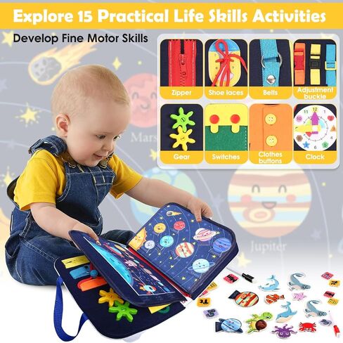 Busy Board Montessori Toy for Toddlers, Sensory Board for Preschool Learning Fine Motor Skills, Activity Board for 1 2 3 4 5 Year Old Toddlers Travel Toy for Plane Car, Gift for Boys Girls (Blue) in Saudi Arabia