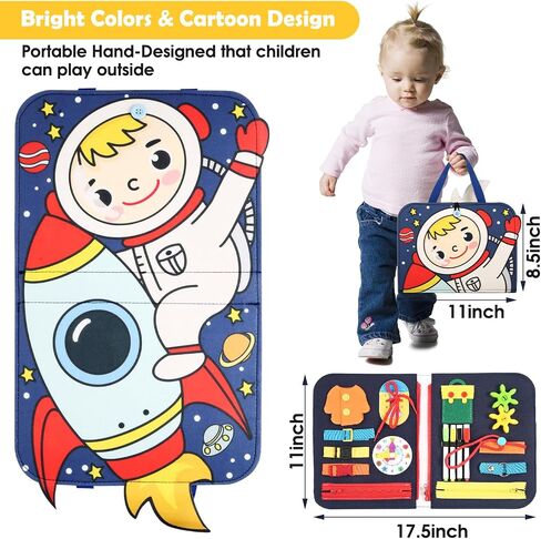 Busy Board Montessori Toy for Toddlers, Sensory Board for Preschool Learning Fine Motor Skills, Activity Board for 1 2 3 4 5 Year Old Toddlers Travel Toy for Plane Car, Gift for Boys Girls (Blue) in Saudi Arabia